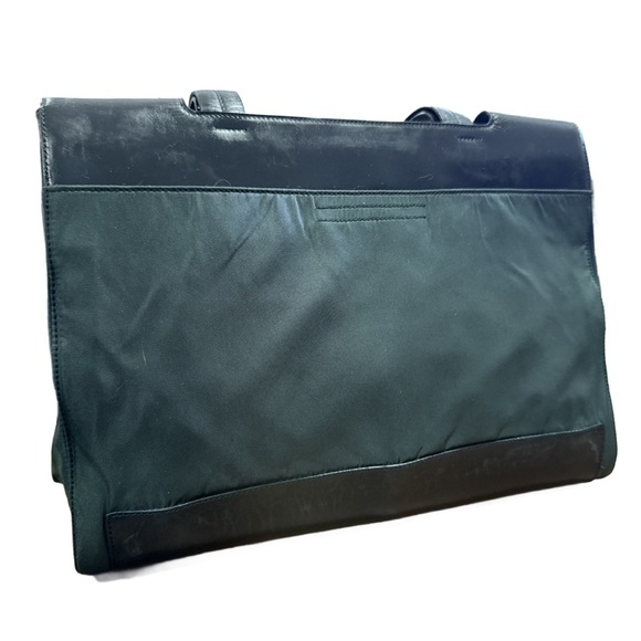 Prada Black and Green Leather and Nylon Shoulder Bag